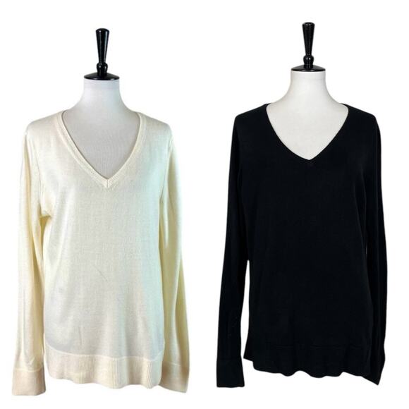 Roz & Ali Bundle of 2 V-neck Sweaters Black Cream Classic Soft Women’s Size XL - Picture 13 of 13